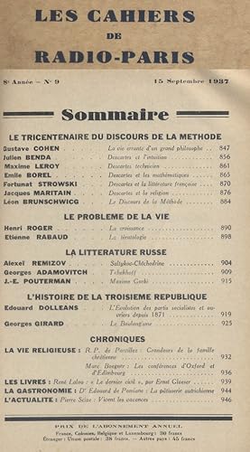 Les Cahiers de Radio-Paris 1937-9 : Le tricentenaire du discours de La méthode (7 articles), la L...