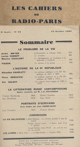 Les Cahiers de Radio-Paris 1937-10 : La littérature russe - (Maïakovsky - Ehrenbourg - Cholokhov ...
