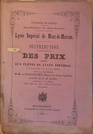 Distribution solennelle des prix. Année scolaire 1868.