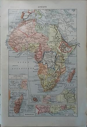 Seller image for Carte en couleurs de l'Afrique. Carte extraite du Larousse universel en 2 volumes. for sale by Librairie Et Ctera (et caetera) - Sophie Rosire