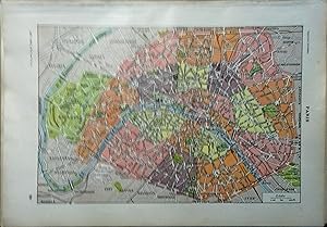 Plan en couleurs de Paris. Carte extraite du Larousse universel en 2 volumes.
