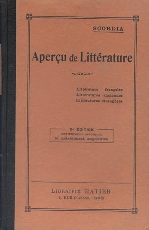 Seller image for Aperu de littrature. Littratures franaises, anciennes et trangres. for sale by Librairie Et Ctera (et caetera) - Sophie Rosire