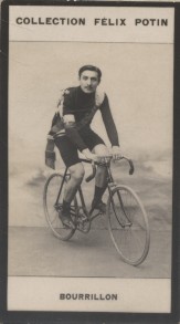 Image du vendeur pour Photographie de la collection Flix Potin (4 x 7,5 cm) reprsentant : Bourrillon, cycliste. Dbut XXe. Vers 1900. mis en vente par Librairie Et Ctera (et caetera) - Sophie Rosire