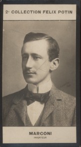 Photographie de la collection Félix Potin (4 x 7,5 cm) représentant : Guillaume Marconi, inventeu...