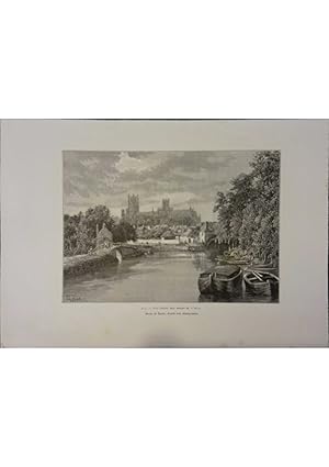 Ely. Vue prise des bords de l'Ouse. Gravure extraite de la Géographie universelle d'Elisée Reclus...