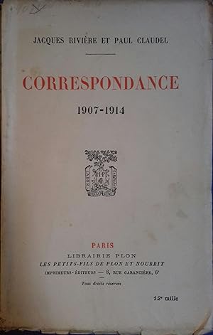 Bild des Verkufers fr Correspondance 1907-1914. zum Verkauf von Librairie Et Ctera (et caetera) - Sophie Rosire