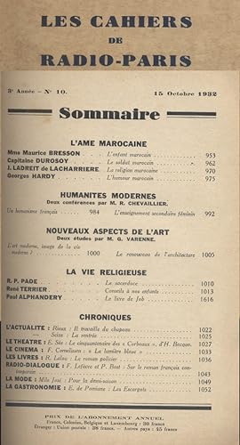 Les Cahiers de Radio-Paris 1932-10 : L'âme marocaine. Humanités modernes. Nouveaux aspects de l'a...