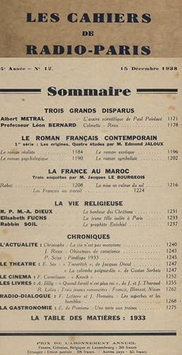 Les Cahiers de Radio-Paris 1933-12 : Le roman français contemporain, la France au Maroc  Confére...
