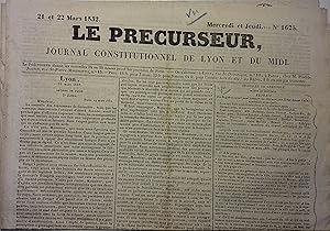 Le précurseur, journal constitutionnel de Lyon et du Midi. N° 1625. 21 et 22 mars 1832.