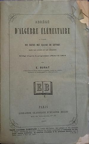 Seller image for Abrg d'algbre lmentaire. for sale by Librairie Et Ctera (et caetera) - Sophie Rosire