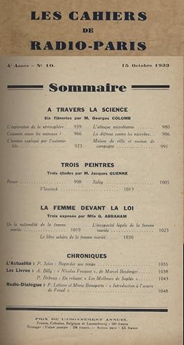 Les Cahiers de Radio-Paris 1933-10 : A travers la science - La femme devant la loi - Renoir - Sis...