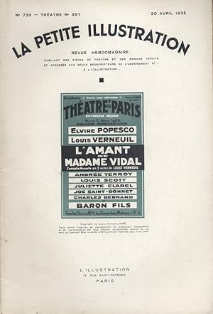 Seller image for La Petite illustration thtrale N 367 : L'amant de Madame Vidal. Comdie de Louis Verneuil. 20 avril 1935. for sale by Librairie Et Ctera (et caetera) - Sophie Rosire