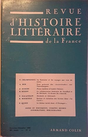 Revue d'histoire littéraire de la France 69e année - N° 6. La Fontaine et les voyages par voie de...