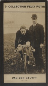 Seller image for Photographie de la collection Flix Potin (4 x 7,5 cm) reprsentant : Albrecht Van Der Stuyft, coureur cycliste. Dbut XXe. Vers 1900. for sale by Librairie Et Ctera (et caetera) - Sophie Rosire