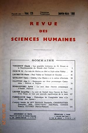 Imagen del vendedor de Revue des sciences humaines N 129. Publication trimestrielle. Articles sur Proust - Valry - Colette - Camus - Malraux - Nizan Janvier-mars 1968. a la venta por Librairie Et Ctera (et caetera) - Sophie Rosire