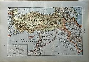 Seller image for Carte en couleurs de la Turquie. Carte extraite du Larousse universel en 2 volumes. for sale by Librairie Et Ctera (et caetera) - Sophie Rosire