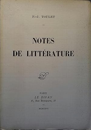 Bild des Verkufers fr Notes de littrature. zum Verkauf von Librairie Et Ctera (et caetera) - Sophie Rosire