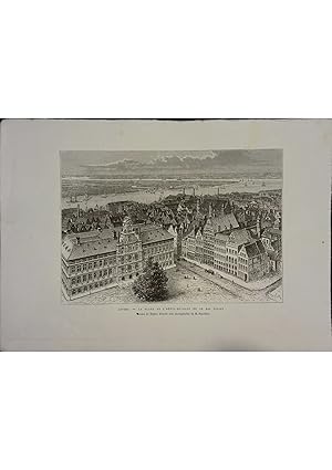 Anvers. La place de l'Hôtel-de-Ville et le Bas-Escaut. Gravure extraite de la Géographie universe...