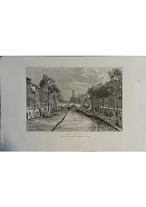 Utrecht. Le Vieux Canal. Gravure extraite de la Géographie universelle d'Elisée Reclus. Vers 1880.