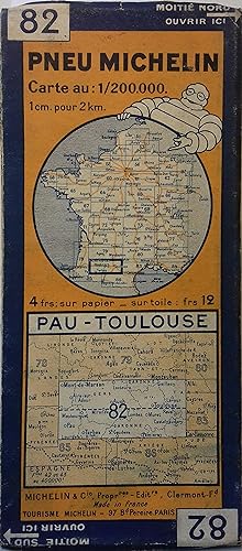 Ancienne Carte Michelin N° 82 : Pau - Toulouse. Carte au 200.000e.