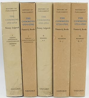 Immagine del venditore per [ENGLAND] THE HISTORY OF THE HOUSE OF COMMONS [5 VOLUMES]. 1715-1754 [2 VOLUMES]: INTRODUCTORY SURVEY, APPENDICES, CONTITUENCIES, MEMBER A-D, MEMBERS E-Y; 1754-1790 [3 VOLUMES] : INTRODUCTORY SURVEY, CONSTITUENCIES, APPENDICES; MEMBERS A-J; MEMBERS K-Y. COMPLETE IN FIVE VOLUMES venduto da BLACK SWAN BOOKS, INC., ABAA, ILAB