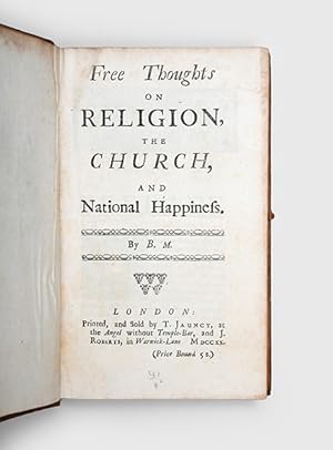 Imagen del vendedor de Free Thoughts on Religion, the Church, and National Happiness. a la venta por Peter Harrington.  ABA/ ILAB.