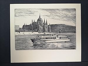 Imagen del vendedor de Radierung aus den 1970er Jahren. Passagierschiff auf der Donau. a la venta por ANTIQUARIAT Franke BRUDDENBOOKS