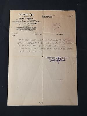 [Kriegsende: Brief des Fabrikbesitzers Gerhard Epp für seine Hauswirtschaftlerin zur Verschiffung...