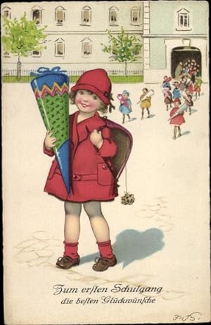 Künstler Ansichtskarte / Postkarte Baumgarten, Fritz, Glückwunsch zur Einschulung, Kinder mit Zuc...