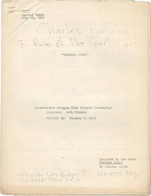 Image du vendeur pour Strange Fruit (Original screenplay for the 1979 short film, actor Charles Hutchins' working copy) mis en vente par Royal Books, Inc., ABAA