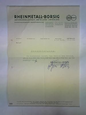 Bild des Verkufers fr Bescheinigung - Wir bescheinigen hiermit, dass Frulein Emma Severloh, geb. am 8. 4. 1920 vom 14. 4. 1939 bis zum 29. 2. 1940 bei uns beschftigt ist (war). Ein Anschreiben mit Briefkopf, vom 19. 2. 1940 zum Verkauf von Celler Versandantiquariat