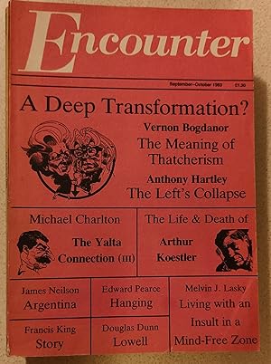 Seller image for Encounter September-October 1983 / Francis King "Beakie" / Vernon Bogdanor "The Meaning of Mrs Thatcher's Victory" / Anthony Hartley "The Collapse of a Broad Church" / Michael Charlton "The Eagle & the Small Birds 3. The Eclipse of Ideology" / John Wain "From Diagnosis to Nightmare Koestler & Orwell on the Totalitarian Mind" Brian Inglis "Parapsychologist" / Koestler's ' Micromemoirs' Pages from an Unpublished MS. / Edward Pearce "Hanging, Hang-Ups, Hanging Together" for sale by Shore Books