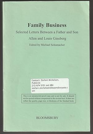 Bild des Verkufers fr Family Business: Selected Letters Between a Father and Son, Allen Ginsberg and Louis Ginsberg (Uncorrected Proof) zum Verkauf von Brenner's Collectable Books ABAA, IOBA
