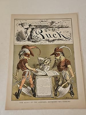 Seller image for 1882 Puck Lithograph of "The Agony of the Assessed--Between Two Terrors" for sale by rareviewbooks