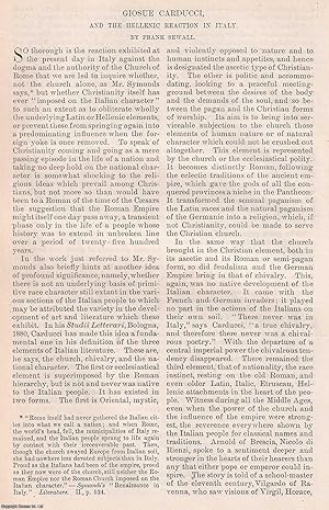 Seller image for Giosue Carducci, and the Hellenic Reaction in Italy. The reaction against the dogma and authority of the Church of Rome, possibly Christianity in general. An original article from the Harper's Monthly Magazine, 1890. for sale by Cosmo Books