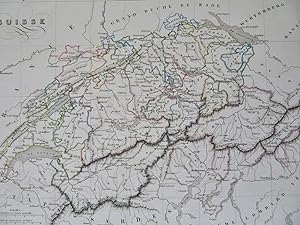 Switzerland Zurich Bern Geneva Swiss Alps 1846 Thierry engraved map