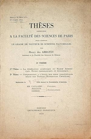 Imagen del vendedor de Contribution  l'tude des voies urognitales mles des tritons (batraciens Urodles) These : Sciences naturelles : Facult des sciences de Paris : 1934 a la venta por ANTIQUARIAT.WIEN Fine Books & Prints