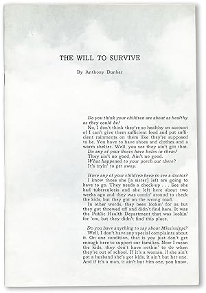 Seller image for The Will to Survive: A Study of the Mississippi Plantation Community Based on the Words of Its Citizens for sale by Lorne Bair Rare Books, ABAA