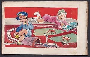 Bild des Verkufers fr (Kinder mit Spielzeug / Children with toys) / Eisenbahn train zum Verkauf von Antiquariat Steffen Vlkel GmbH