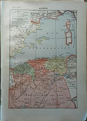 Carte en couleurs de l'Algérie. Carte extraite du Larousse universel en 2 volumes.