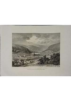 Vallée de Glendalough. La « Tour ronde » et les « Sept églises ». Gravure extraite de la Géograph...