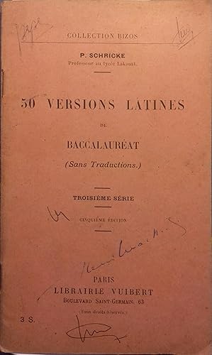 Bild des Verkufers fr 50 versions latines de baccalaurat. Troisime srie. (Sans traductions). zum Verkauf von Librairie Et Ctera (et caetera) - Sophie Rosire