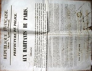 Aux habitants de Paris. Affiche du 1 août 1848 : Citoyens - Ainsi que je l'avais espéré, les inve...