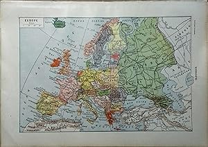 Carte en couleurs de l'Europe. Carte extraite du Larousse universel en 2 volumes.