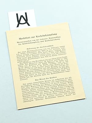 Merkblatt zur Krebsbekämpfung. Herausgegeben von der Schweiz[erischen] Nationalliga für Krebsbekä...