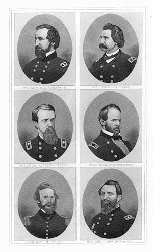 Multiple Portrait Vignettes of Union Miltary Generals,Historical Americana Rebellion Engraving