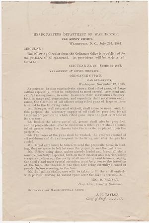 Headquarters Department of Washington, 22d Army Corps .Circular No. 55 Management of Rifled Maint...