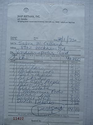 Jaap Rietman Art Books 1975 receipt for 10 Edward Ruscha books and 2 by Richard Nonas