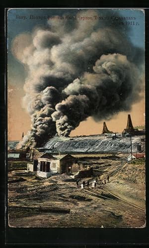 Ansichtskarte Baku, Incendie a Sourakhani en 1911 d`une Fontaine de Naphte