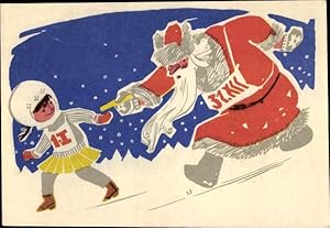 Künstler Ansichtskarte / Postkarte Vender, Glückwunsch Weihnachten, Weihnachtsmann und Mädchen